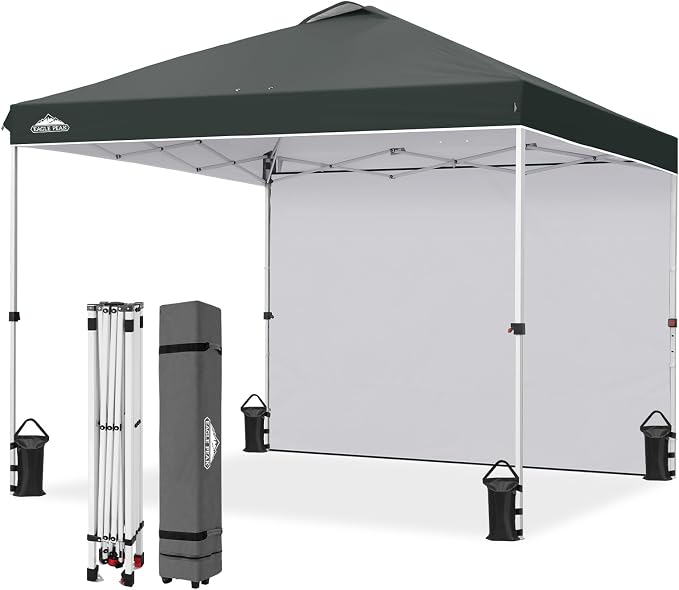 EAGLE PEAK Commercial Canopy 10x10 Pop Up Canopy Tent with 1 Sidewall, Easy Setup Heavy Duty Instant Event Shelter for Vendors & Markets, Outdoor Sun Shade, Gray