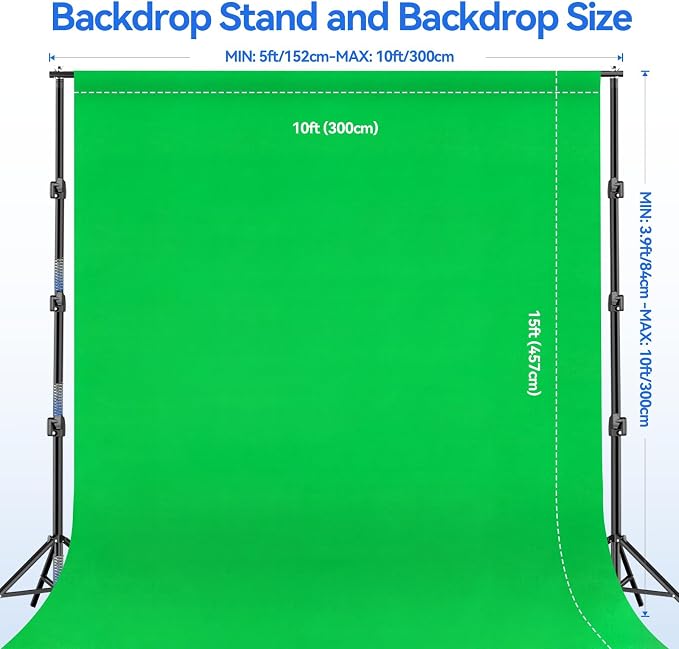 EMART 10 x 10ft Green Screen Backdrop Kit with Tripod Stand, Photography Background Support System with 10 x 15ft 100% Cotton Muslin Chromakey Backdrop for Photo Studio, Video Shooting, Live Streaming