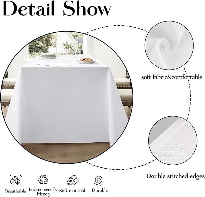 Rectangular Tablecloth 90x156 Inch 10 Pack White Table Cloths for 8ft Stain Resistant Decorative Washable Polyester Rectangle Tablecloths for Dining Table Banquets Buffet Parties and Wedding