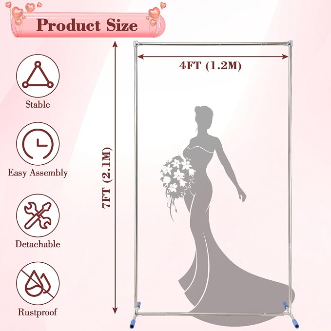 Wedding Arch Backdrop Stand, Heavy Duty 7FT Tall, 4FT Wide Square Rectangular Wedding Arch Frame for Parties Ceremony Birthday Baby Shower Anniversary Stainless Steel Balloon Arch Stand