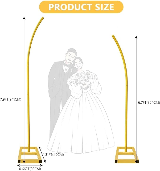 Balloon Arch Stand Set of 2, Wedding Arched Backdrop Stand with Base, Metal Half Arch Balloon Stand, Floral Arch for Birthday, Anniversary, Bridal and Baby Shower (7.9FT&6.7FT)