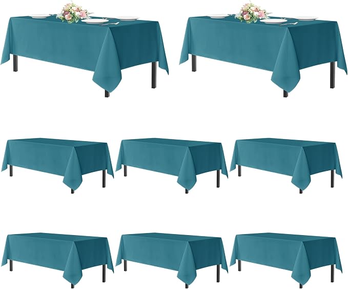 sancua Teal Tablecloths for 8 Foot Rectangle Tables, 8 Pack - Washable Polyester Fabric Table Cloth for Wedding Party, Birthday, Banquet Reception, 60x120 Inch