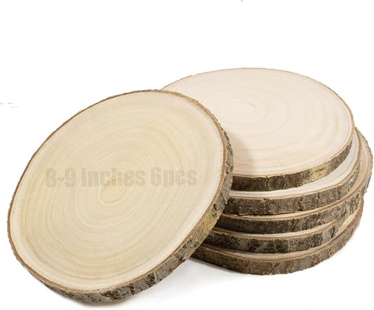 Set of 6 Large Unfinished Wood Slices for Centerpieces 8-9 Inch Wood Rounds for Craft Centerpiece Table Decorations Rustic Wedding Table Decor DIY Painting Projects, Wooden Christmas Decoration