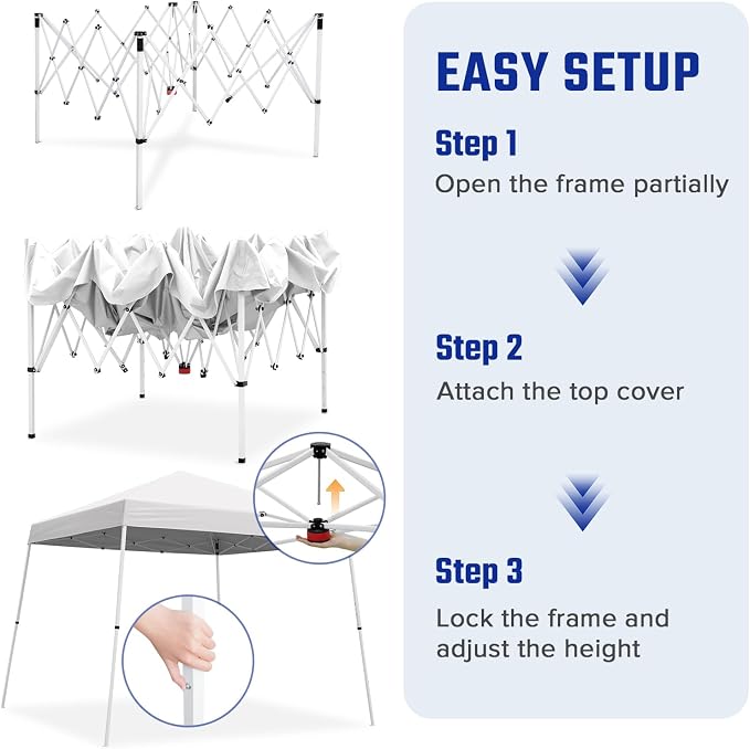 10x10 Pop Up Canopy Tent with Carry Bag, Slant Leg Instant Shade Shelter for Outdoor Events, Camping, Sports, Parties, White