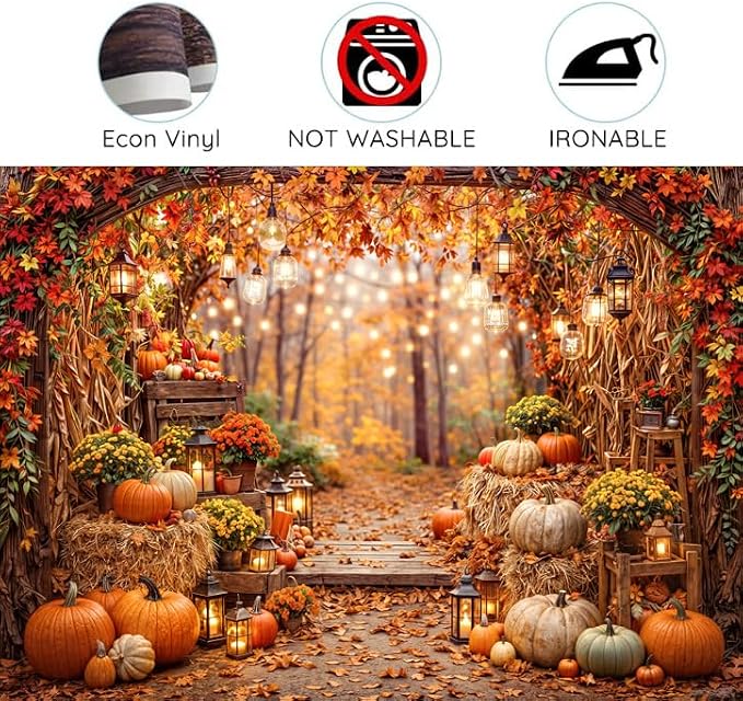 7 x 5 ft Fall Photo Backdrop Autumn Forest Scenery Pumpkins Harvest Maple Leaves Background Fall Sunflowers Thanksgiving Day Friendsgiving Party Decorations Banner Photo Booth Props Supplies