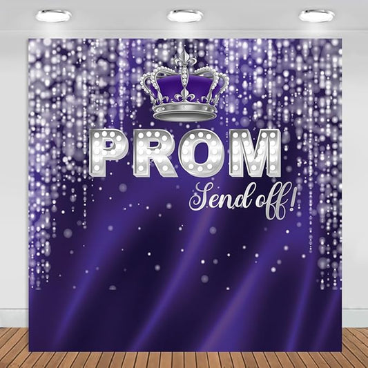 Prom Send Off Backdrop 2026 Graduation Photography Background Party Decorations Class of 2026 Congrats Grad Banner Photo Booth Props (Purple and Silver, 10x10ft)