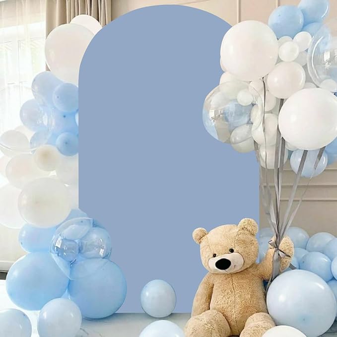 FANPROMS Dusty Blue Arch Cover 7.2FT Spandex Fitted Arch Backdrop Cover Chiara Backdrop Covers for Round Top Arched Frame Balloon Arch Stand Covers Fabric for Baby Shower Party Ceremony Decoration