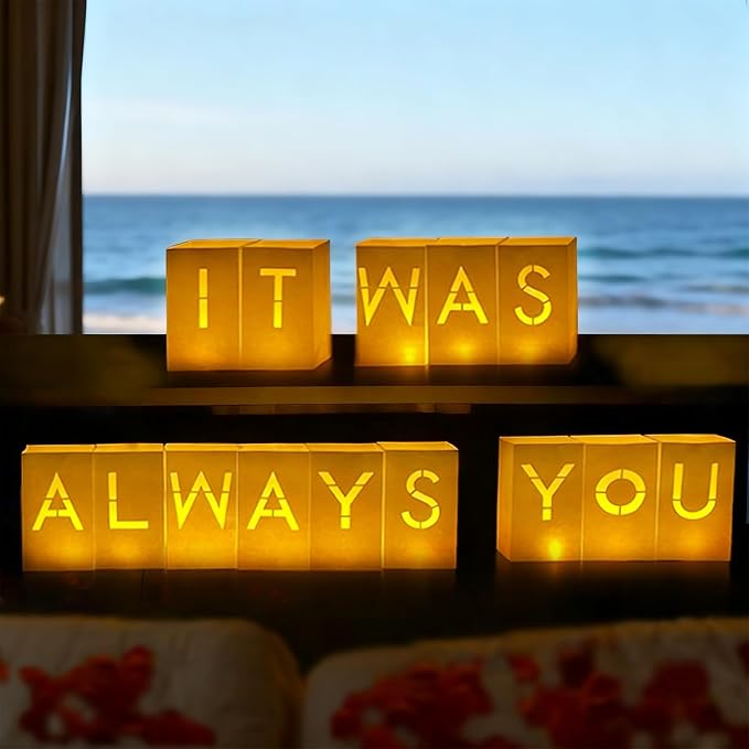 It Was Always You Decorations – Romantic Decoration Kit with Light Up Letters, 30 Tea Light Candles, 2000 Rose Petals, 10 Balloons – Luminary Bags for Anniversary Surprise