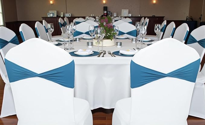 MDS Pack of 200 Spandex Chair Sashes Bows Elastic Stretch Dining Chair Bands Ties Without Slider Buckle Universal fits for Wedding Baby Shower Birthday Party Banquet Event Decoration - Dark Teal