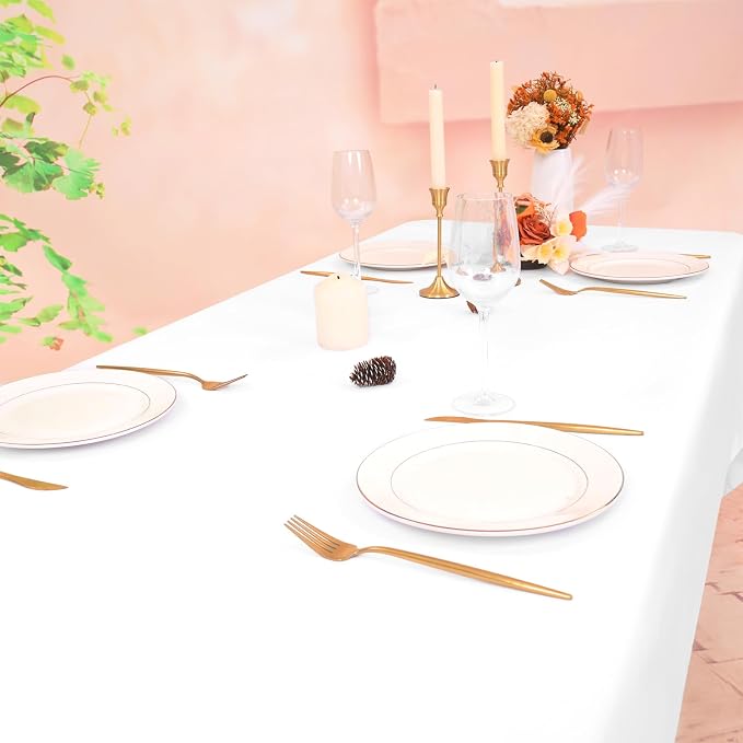 12 Pack White Tablecloth 90x132 Inch Rectangular Table Cover | Wrinkle Resistant, Machine Washable Reusable, Wedding, Banquet, Restaurant, Party, Baby Shower,Indoor Outdoor Events