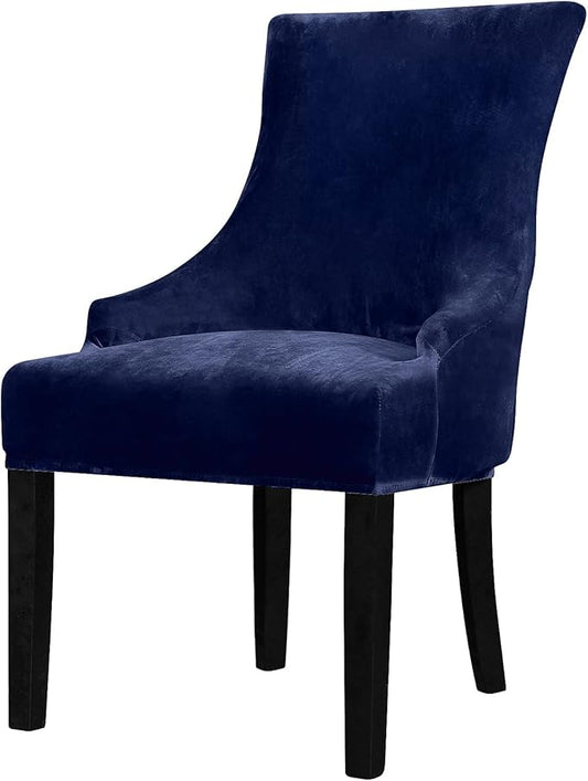 Lellen Velvet Stretch Wingback Chair Cover Slipcover - Reusable Protector Cover for Dining Room Banquet Home Decor etc Machine Washable Hand Washable (Navy, 1PC)