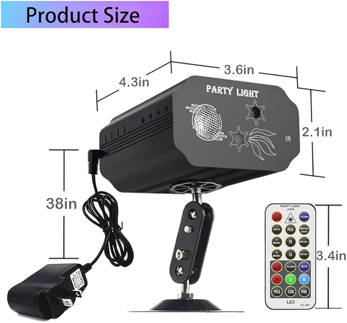 Party Lights Dj Disco Lights, Mini Strobe Stage Light Laser Lights Show Projector Lighting Accessories with Remote Control for Parties Bar Birthday Holiday Event Live Show Xmas Decorations Lights