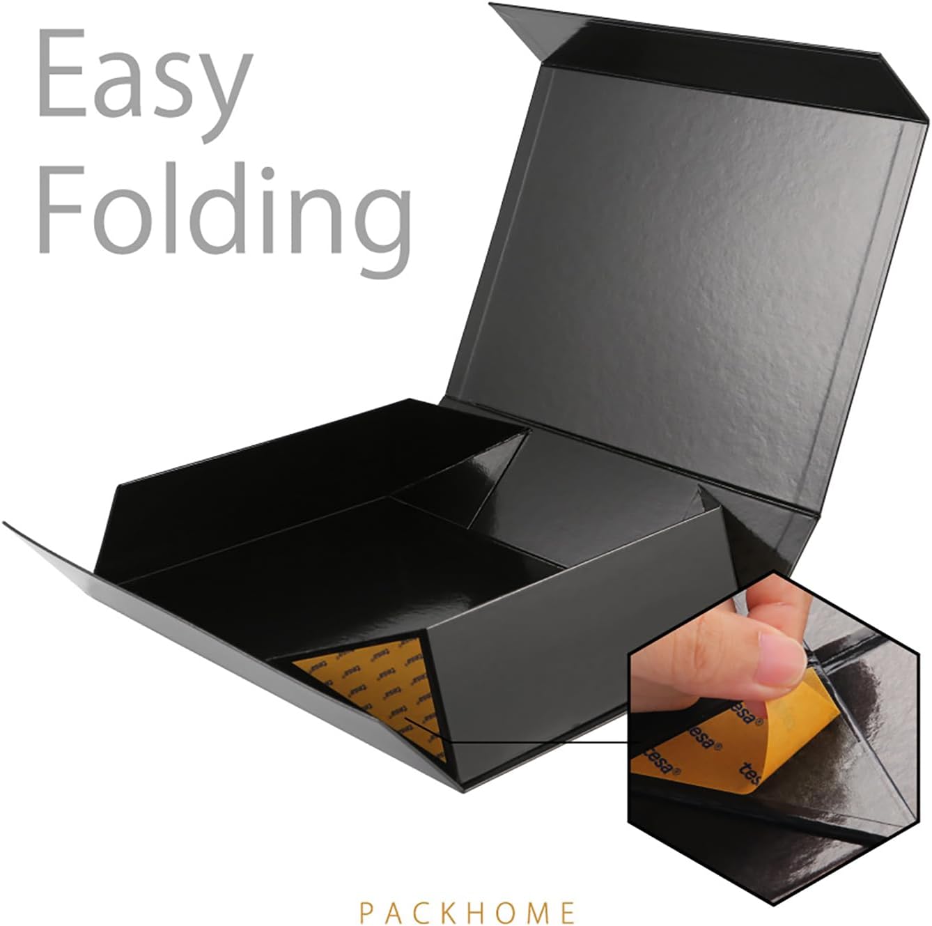 PACKHOME Large Gift Box 13.5x10x3.5 Inches, Sturdy Shirt Box with Magnetic Lid for Multiple Occasions (Glossy Black)