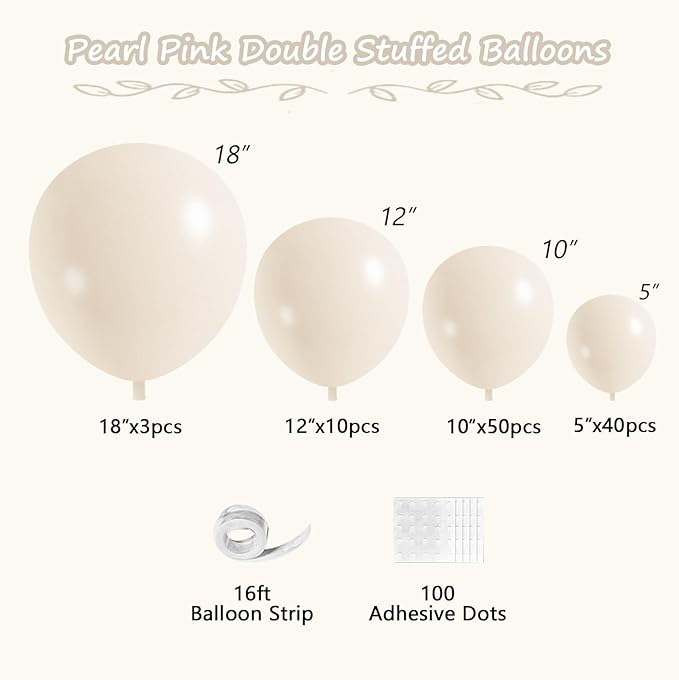 108Pcs White Sand Double Stuffed Balloons Different Size, 18/12/10/5 inch Matte Cream Beige Nude Ivory Balloons Garland Arch kit for Baby Shower Birthday Wedding Neutral Party Decoration