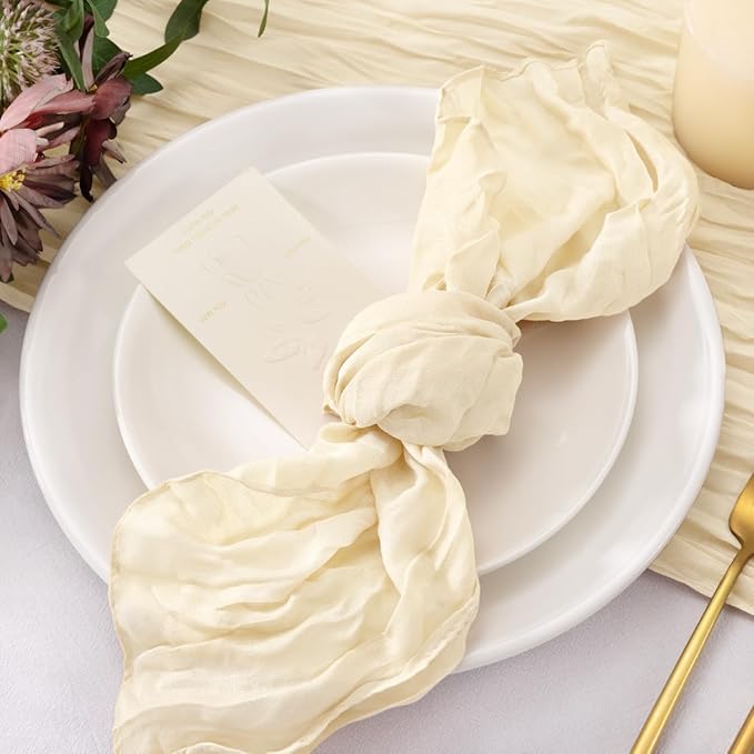 50 Pack Beige Cheesecloth Napkins Washable Spring Summer Cloth Napkins Set of 50 Bulk 21x21 Inches for Wedding Baby Bridal Shower Birthday Dinner Party Home Table Decor