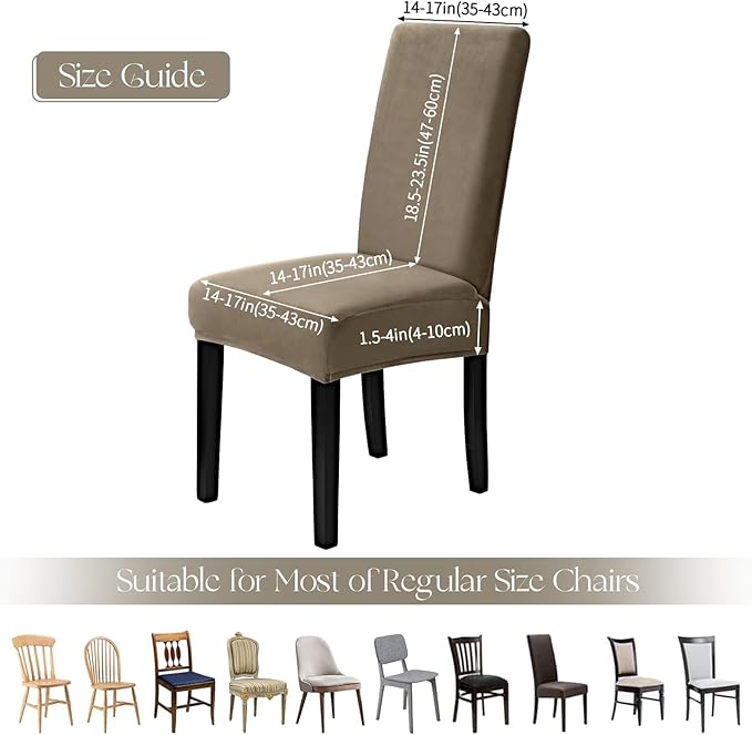 MOSAYT Velvet Stretch Chair Covers for Dining Room Set of 6 - Soft Slipcovers with Thick Removable Fabric for Parsons Chairs, Washable Seat Protectors for Kitchen, Banquet & Home Decor, Taupe
