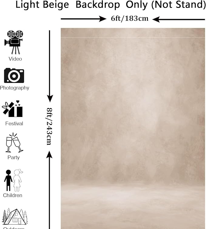 Abstract Professional Photography Backdrop for Portrait Photo Props Booth Background Photoshoot Studio with Polyester Fabric Roller Pocket on Top (6x8ft, Beige,No Stand)