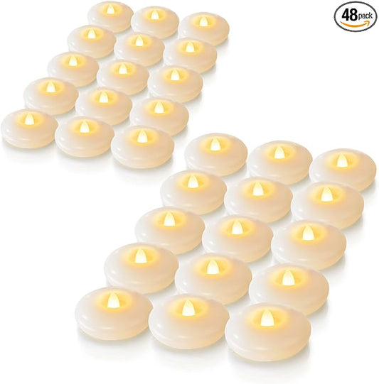 Homemory 48 Pack 3” Flameless Led Floating Candles, 200 Hour White Battery Operate Waterproof Tealights for Cylinder Vases, Centerpieces at Wedding Decor, Party, Pool