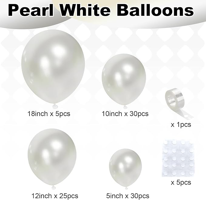 Pearl White Balloons Arch Kit Different Sizes, White Balloons in 18 12 10 5 Inch Pearl White Latex Balloons for Wedding Bridal Shower Graduation Baby Shower Birthday Engagement Anniversary Party Decor