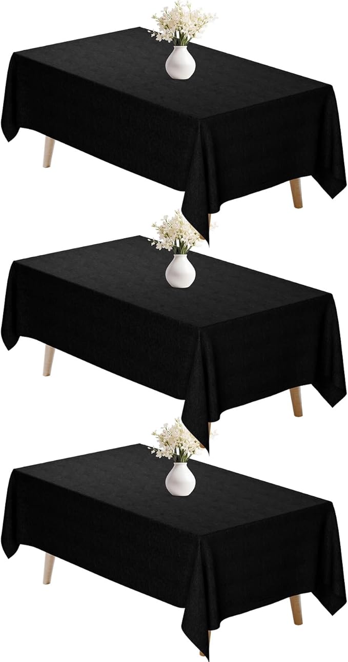 Fixwal 3 Pack Black 60 x 102 Inch Rectangle Tablecloths, Reusable Heavy Duty Washable Polyester Table Covers for 6 Ft Tables, Wedding, Party, Birthday, Outdoor, Picnic, Camping