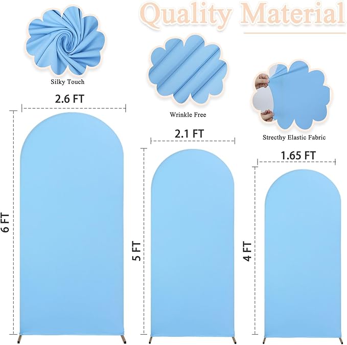Wedding Arch Cover Set of 3 Spandex Fitted Arch Covers Stretchy Backdrop Chiara Backdrop Stand Cover 4ft 5ft 6ft Balloon Arch Cover Light Blue Arch Frame Cover for Baby Shower Birthday Party Decor