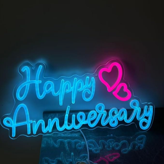 Happy Anniversary Neon Sign Happy Anniversary LED Light Happy Anniversary Signs Neon Wedding Sign Celebrate Party Decors Sign Couples Gifts