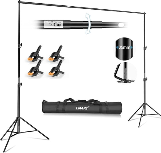 EMART 10x10FT Backdrop Stand Heavy Duty,Photo Back Drop Adjustable Stand Kit with 4 Backdrop Clamps and Carry Bag,Background Support System for Photography Studio,Parties,Wedding,Event Decorations