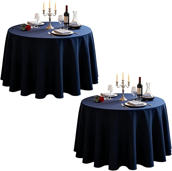 WIGENIUS 2 Pack Blue Table Cloth Round Tablecloths 90 Inch,Polyester Table Cloth for 5 Foot Round Tables,Wrinkle Resistant Washable Fabric Table Covers for Party,Wedding Banquet