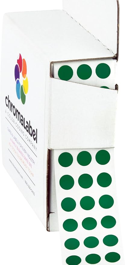 ChromaLabel 0.25 inch Forest Green Sticky Color Coding Dot Stickers, Ideal for Pricing, Office Supplies, Teachers, Comes with Handy Dispenser - Great for Retail, Manufacturing, Recreation