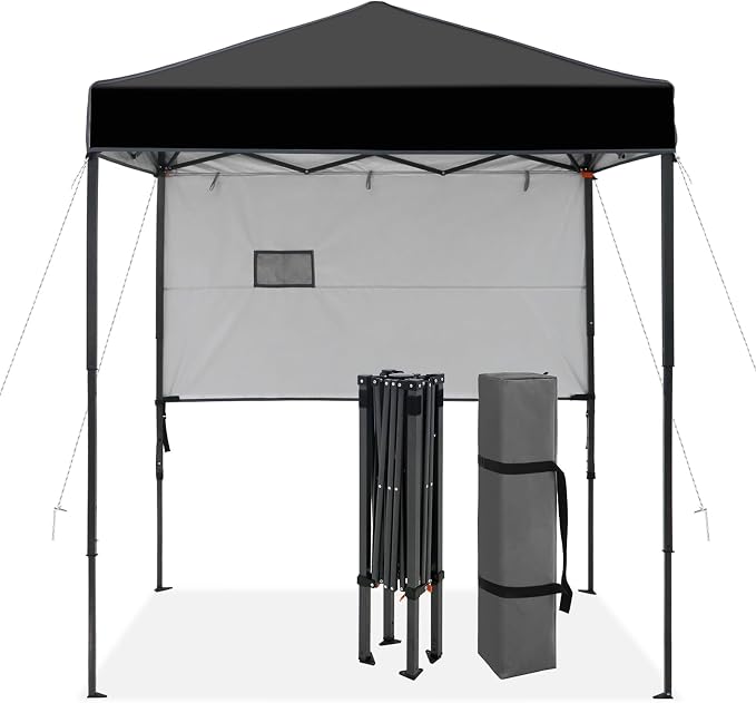 6x4 Pop Up Canopy Tent with Half Wall Panel, Instant Portable Beach Canopy, Outdoor Tent with Carry Bag for Camping, Sports, Tailgating, Events, Black