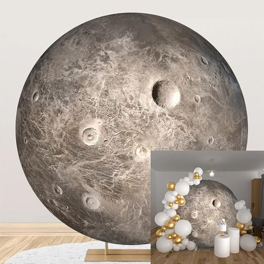 Diameter 6ft Universe Planet Moon Surface Round Backdrop Cover Solar System Outer Space Circle Photography Background for Kids Birthday Party Decor Adults Portrait Photo Booth Props