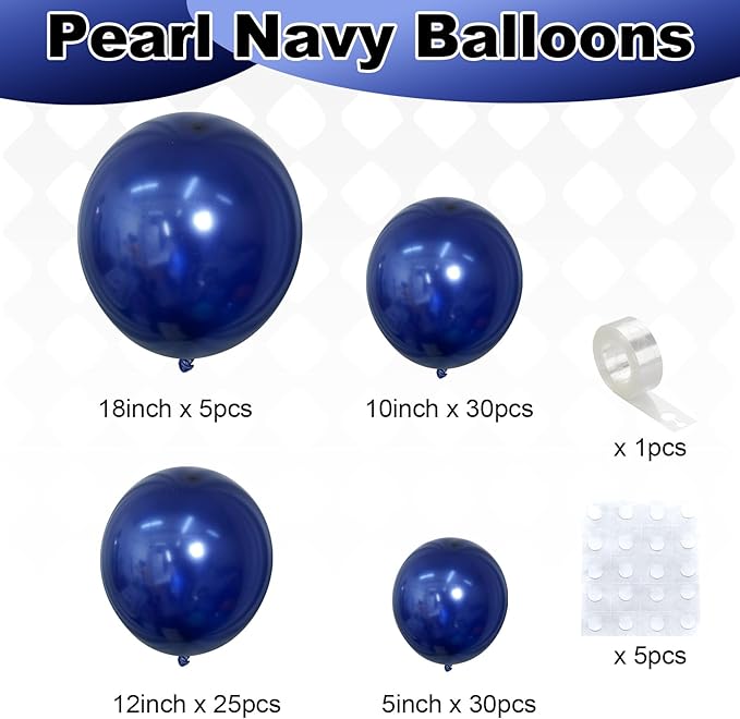 Navy Blue Balloons, Pearl Navy Balloon Garland Arch Different Sizes in 18 12 10 5 Inch Dark Blue Balloons for Birthday Graduation Anniversary Father's Day New Year Party Supplies Decorations