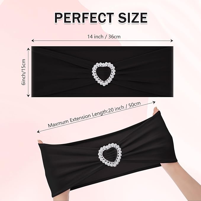 Howhic Pack of 120 Spandex Chair Sashes Bows Stretch Chair Cover Band with Buckle Slider Universal Elastic Chair Ties for Wedding Banquet Party Event Decoration (Black)