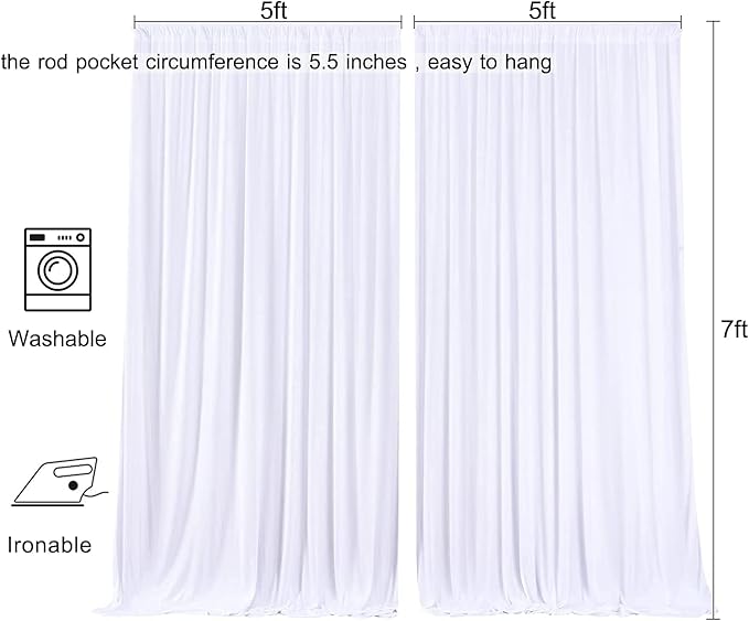Wrinkle Free White Backdrop Curtains for Parties, Polyester Photo Backdrop Drapes 2 Panels 5x7ft for Photography Wedding Parties Birthday Background Baby Shower, 10ftx7ft