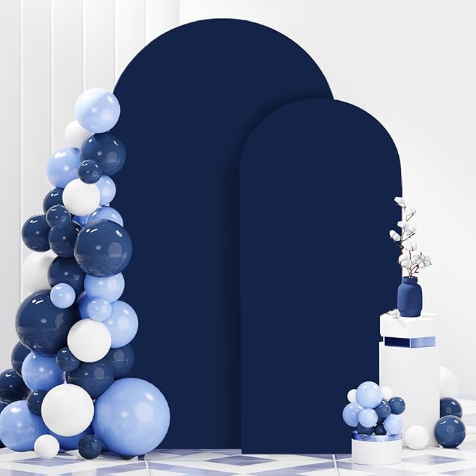FANPROMS Arch Cover Set of 2 Navy Blue Arch Backdrop Cover 6 7.2FT Spandex Arch Stand Covers for Arches Stand Arched Covers Stretchy Backdrop Fabric Covering for Wedding Party Decoration Supplies
