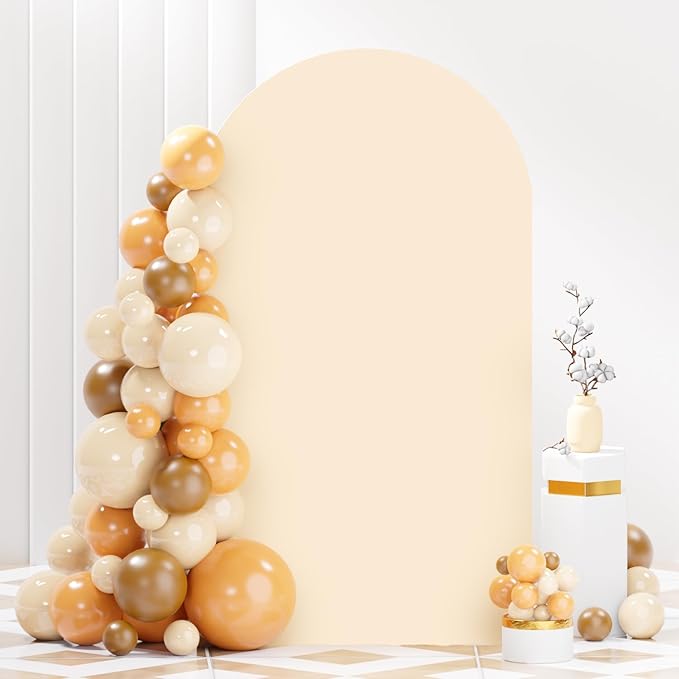 FANPROMS Beige Arch Cover 3.3x6.6FT Wedding Arch Covers Stretchy Backdrop Spandex Fitted Arched Fabric Cover Metal Arches Backdrop Frame Covering Chiara Arched Covers for Baby Shower Party Decor