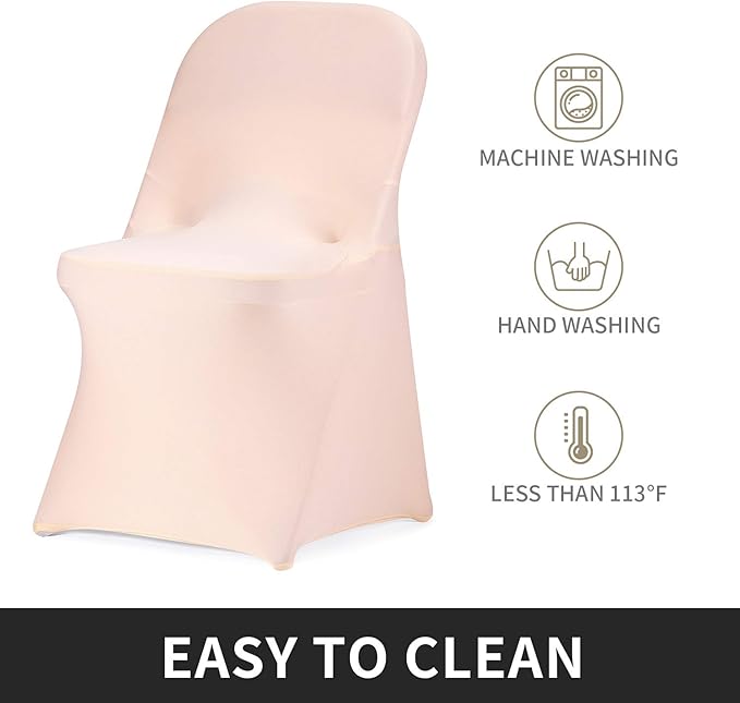 Peomeise Stretch Spandex Folding Chair Cover for Wedding Party Dining Banquet Event (Blush Pink,12pcs)