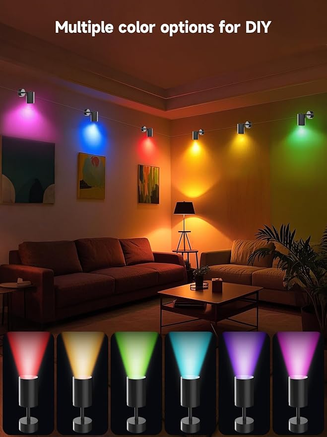 Tyute LED Spot Lights Indoor, RGB Color Changing Uplighting with App & Remote Control, Music Sync, Timer Function, Ambient Lighting Indoor Spotlight for Living Room Bedroom Party Decoration