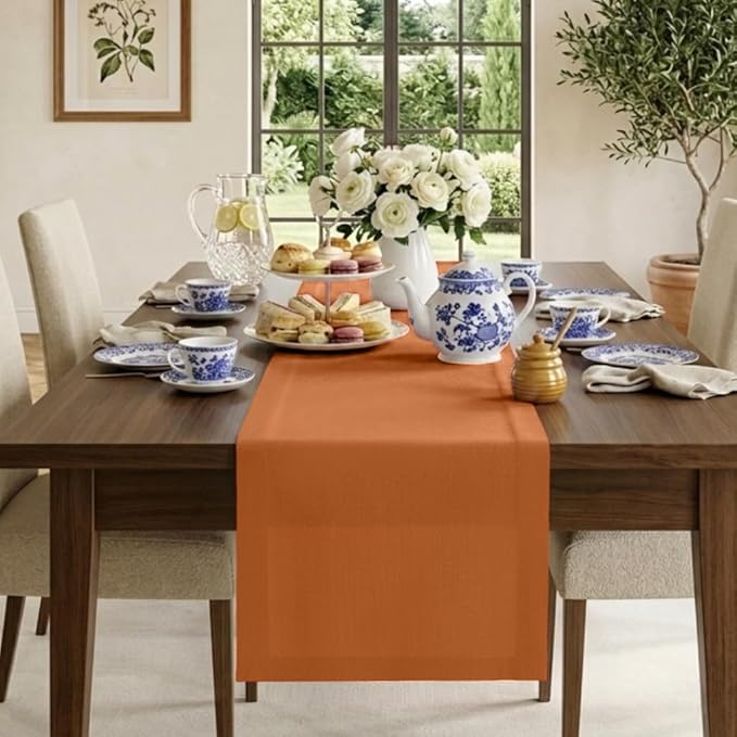 Classic Linen™ by D'Moksha Rust Table Runner 72 Inches Long, 100% Pure Linen, 14 x 72 Inch Table Runner for Dresser, Dining- Mothers Day, Spring, Summer
