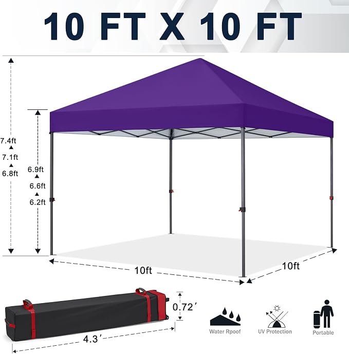 COOSHADE Durable Easy Pop Up Canopy Tent 10x10Ft, Purple