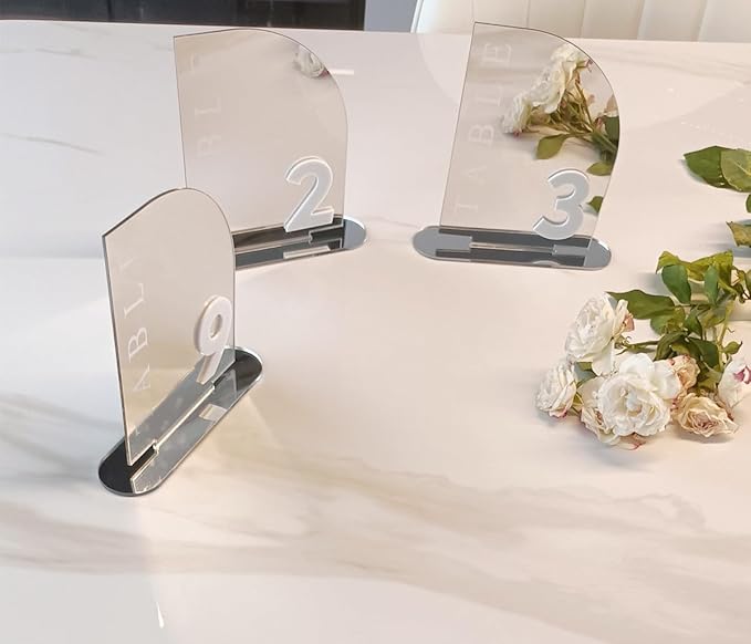 Arch Wedding Table Numbers,Acrylic Mirrored Acrylic Table Numbers for Party,Events,Occasion Decoration (Number 1-30, Silver Mirror)
