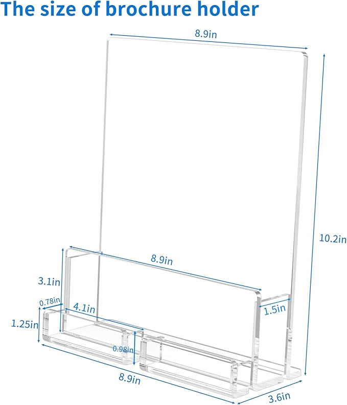 NIUBEE 2-Pack Acrylic Brochure Holder 8.5*11 inches , Clear Brochure Display Stand with Acrylic Business Card Holder, Plastic Flyer Display Stand for Magazine, Pamphlet, Booklets, Menu, Journals