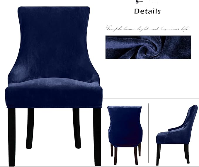 Lellen Velvet Stretch Wingback Chair Cover Slipcover - Reusable Protector Cover for Dining Room Banquet Home Decor etc Machine Washable Hand Washable (Navy, 1PC)