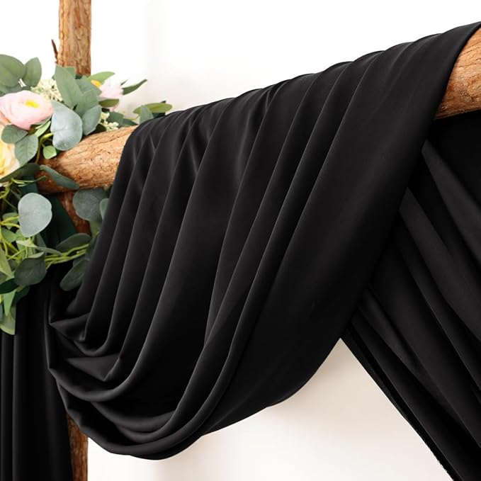 LINXTAR Wedding Arch Draping Fabric 30'' x 18FT Sheer Chiffon Arch Drape Backdrop 1 Panel Black Drape for Bridal Shower Baby Shower Photo Booth Church Decor Birthday Party Outdoor Decoration