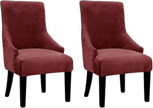 Velvet Wingback Dining Chair Cover Soft Stretch Accent Chair Cover Slipcover Thick Plush Wing Back Chairs Covers Furniture Protect Washable Chairs Protector Covers for Dining Room (Wine, 2)