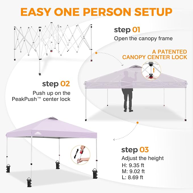 EAGLE PEAK Pop Up Canopy Tent with Wheeled Carry Bag, 8 Stakes, 4 Ropes, 4 Weight Bags, Easy Set Up Tent Canopy, 10x10 ft, 100sqft of Shade, Lilac