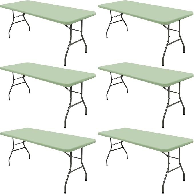 6 Pack Picnic Table Cover Elastic Fitted Outdoor Tablecloths for 8 Foot Rectangle Tables Waterproof Stretch Washable Patio Folding Spandex Table Cloth Camping Banquet Parties (Sage Green,30" x 96")