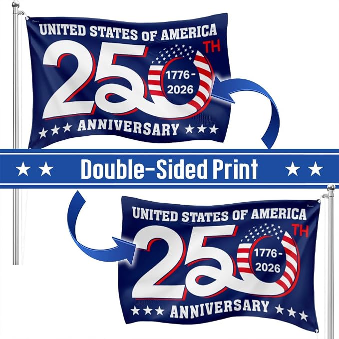 FLAGWIX American 250 Years Anniversary Flag - Polyester Double-sided Yard Flags For Outside Grommet Flag, 4x6 ft - 4th of July Decorations for Home Yard Garden Decor Banner, Gifts For Men Women
