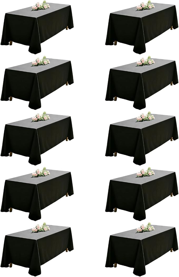 WIGENIUS 10 Pack Black Table Cloth Rectangle Tablecloths 60X102 Inch,Polyester Table Cloth for 6 Foot Rectangle Tables,Wrinkle Resistant Washable Fabric Table Covers for Party,Wedding Banquet