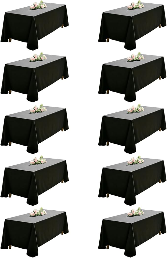 WIGENIUS 10 Pack Black Table Cloth Rectangle Tablecloths 70X120 Inch,Polyester Table Cloth for 8 Foot Rectangle Tables,Wrinkle Resistant Washable Fabric Table Covers for Party,Wedding Banquet